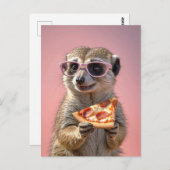 Niedliches Meerkat mit Brille und Pizza Postkarte (Vorne/Hinten)