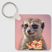 Niedliches Meerkat mit Brille und Pizza Schlüsselanhänger (Vorderseite)