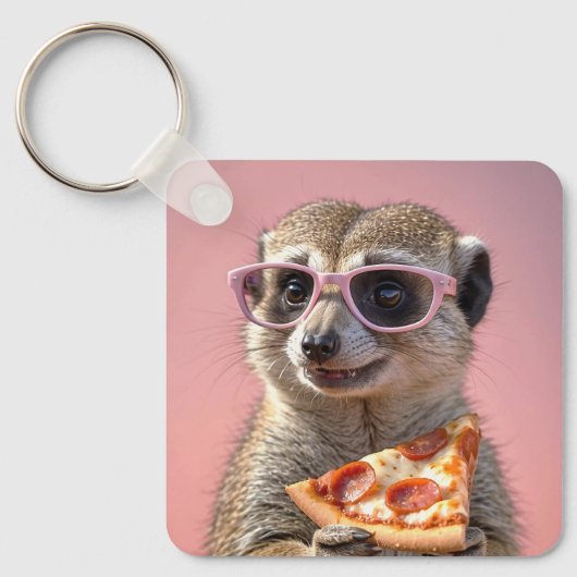 Niedliches Meerkat mit Brille und Pizza Schlüsselanhänger (Vorderseite)