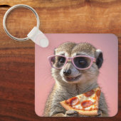 Niedliches Meerkat mit Brille und Pizza Schlüsselanhänger (Vorderseite)