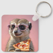 Niedliches Meerkat mit Brille und Pizza Schlüsselanhänger (Rückseite)