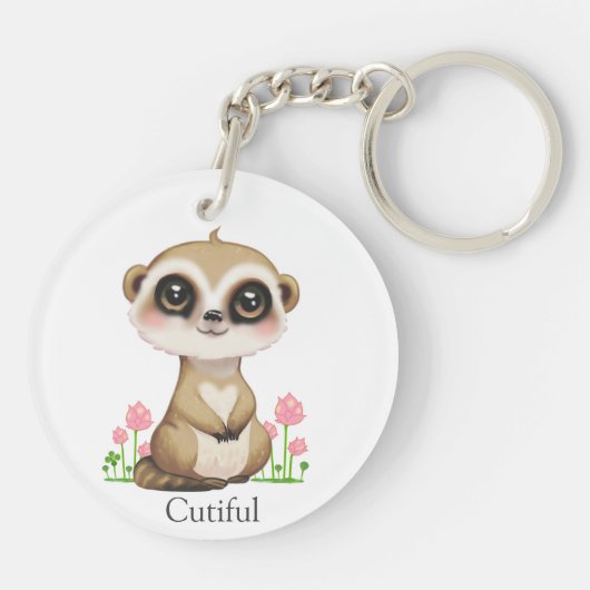 Niedliches Meerkat und Blume auf Weiß Schlüsselanhänger (Rückseite)