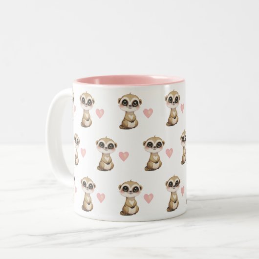 Niedliches Meerkat und Herzmuster Zweifarbige Tasse (Vorderseite Links)