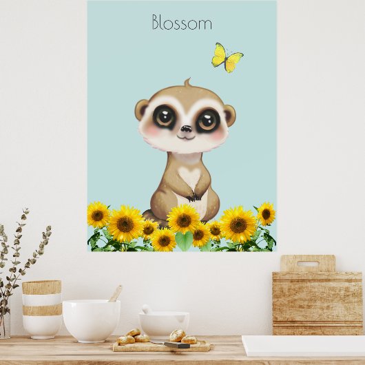 Niedliches Meerkat und Sonnenblumen Poster (Küche)