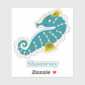 Niedliches Meerpferd aquamarin-blaue rosa Herzen p Aufkleber (Blatt)