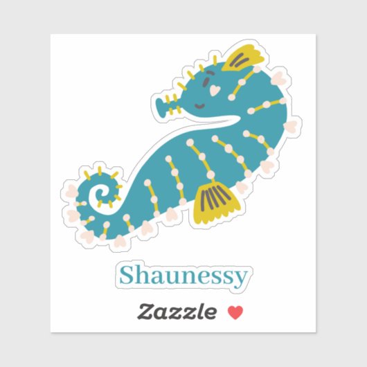 Niedliches Meerpferd aquamarin-blaue rosa Herzen p Aufkleber (Blatt)