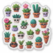Niedliches mehrfarbiges Kawaii Pflanze Sticker Set (Vorderseite)