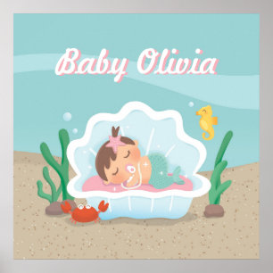 Niedliches Mermaid Baby Girl Kinderzimmer Decor Po Poster