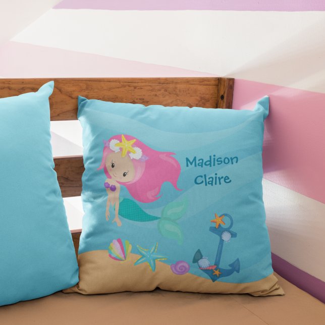 Niedliches Mermaid Beach Girl Beach House Kinderzi Kissen (Von Creator hochgeladen)