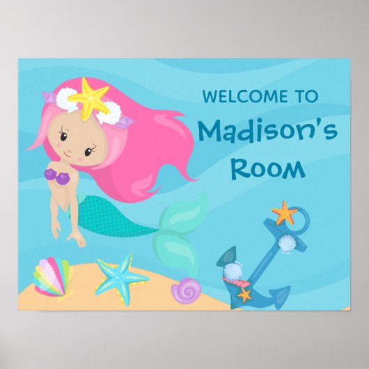 Niedliches Mermaid Beach Girl Custom Willkommen in Poster (Vorne)