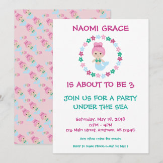 Niedliches Mermaid Geburtstag Einladung rosa Muste