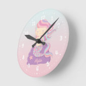 Niedliches Mermaid Girl Ombre Kinderzimmer Decke U Runde Wanduhr (Winkel)