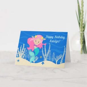 Niedliches Mermaid Happy Birthday Custom Kids Blue Karte