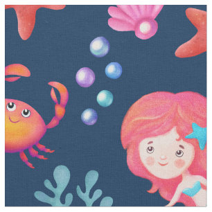 Niedliches Mermaid-Muster Unterwasserthemenprogram Stoff