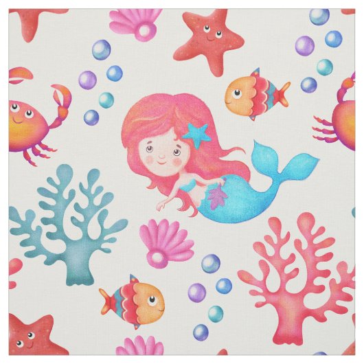 Niedliches Mermaid-Muster Unterwasserthemenprogram Stoff (Muster)