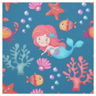 Niedliches Mermaid-Muster Unterwasserthemenprogram Stoff