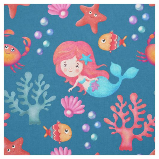 Niedliches Mermaid-Muster Unterwasserthemenprogram Stoff (Muster)