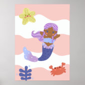 Niedliches Mermaid Pink Kinderzimmer Kinder Poster (Vorne)