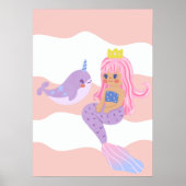 Niedliches Mermaid Pink Kinderzimmer Kinder Poster (Vorne)