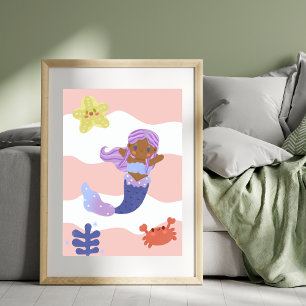 Niedliches Mermaid Pink Kinderzimmer Kinder Poster
