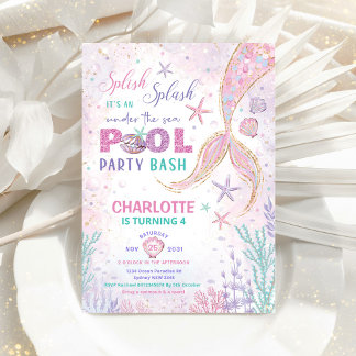 Niedliches Mermaid Pool Party unter dem Meer Gebur Einladung