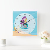 Niedliches Mermaid Quadratische Wanduhr (Zuhause)
