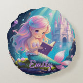 Niedliches Mermaid Reading Round Pillow Rundes Kissen (Rückseite)