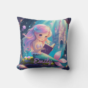 Niedliches Mermaid Reading Square Kissen