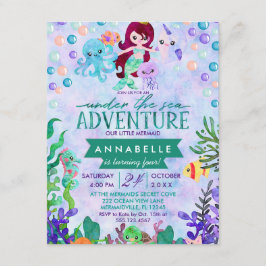 Niedliches Mermaid Thema Geburtstagsparty Einladun Einladung