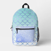Niedliches Mermaid Turquoise Lila Glitzer Monogram Bedruckter Rucksack (Vorderseite)