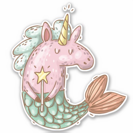 Niedliches Mermaid Unicorn Fantasy Animal Aufkleber (Vorderseite)
