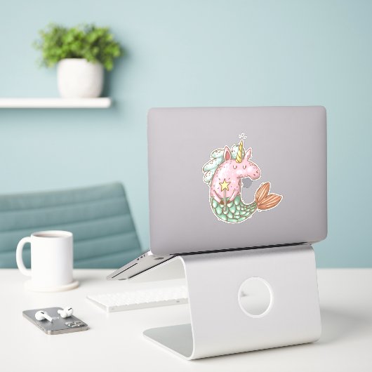 Niedliches Mermaid Unicorn Fantasy Animal Aufkleber (Laptop auf Schreibtisch)