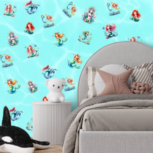 Niedliches Mermaids Thema Kinderspielzimmer Tapete