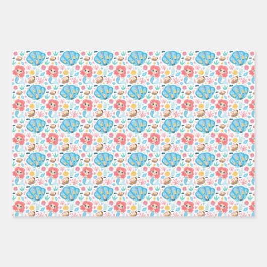 Niedliches Mermaids Wrapping Paper Set von 3 Geschenkpapier Set (Vorderseite 2)