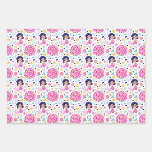 Niedliches Mermaids Wrapping Paper Set von 3 Geschenkpapier Set (Vorderseite)
