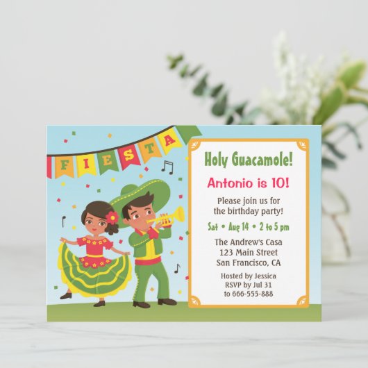 Niedliches mexikanisches Fiesta Hispanic Kindergeb Einladung (Stehend Vorderseite)