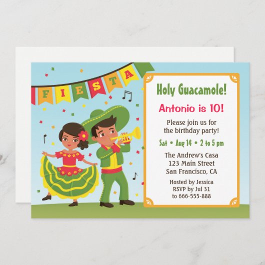 Niedliches mexikanisches Fiesta Hispanic Kindergeb Einladung (Vorne/Hinten)