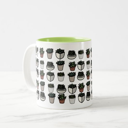 Niedliches Mini-Sukkularmuster Zweifarbige Tasse (Vorderseite Links)