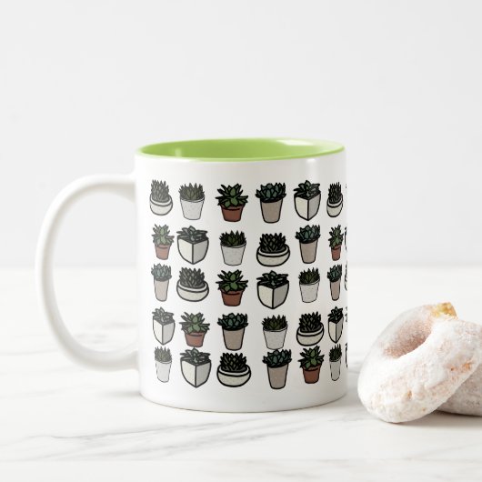Niedliches Mini-Sukkularmuster Zweifarbige Tasse (Mit Donut)