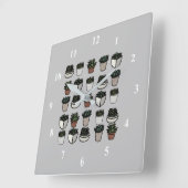 Niedliches Mini-Sukkulationsmuster Quadratische Wanduhr (Winkel)