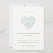 Niedliches Minimal Dusky Blue Floral Heart Brautpa Dankeskarte (Vorderseite)