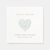 Niedliches Minimal Dusky Blue Floral Heart Brautpa Serviette (Vorderseite)