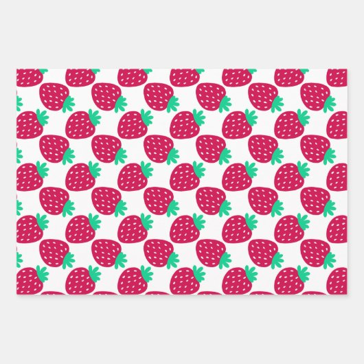 Niedliches Minimal Erdbeermuster in Rot und Grün Geschenkpapier Set (Vorderseite 2)