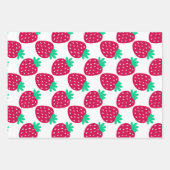 Niedliches Minimal Erdbeermuster in Rot und Grün Geschenkpapier Set (Vorderseite)