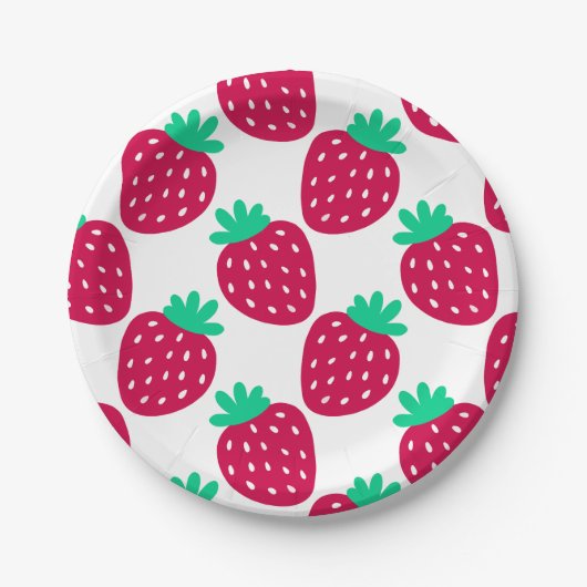 Niedliches Minimal Erdbeermuster in Rot und Grün Pappteller (Vorderseite)