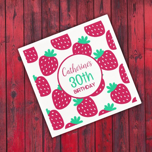 Niedliches Minimal Erdbeermuster in Rot und Grün Serviette