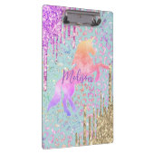 Niedliches Minze Einhorn Tierische Glitzer-Monogra Klemmbrett (Rechts)