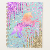 Niedliches Minze Einhorn Tierische Glitzer-Monogra Planer (Vorderseite)