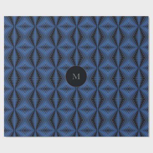 Niedliches Mit Monogramm Hexagon Pattern Navy Weih Geschenkpapier (Flach)