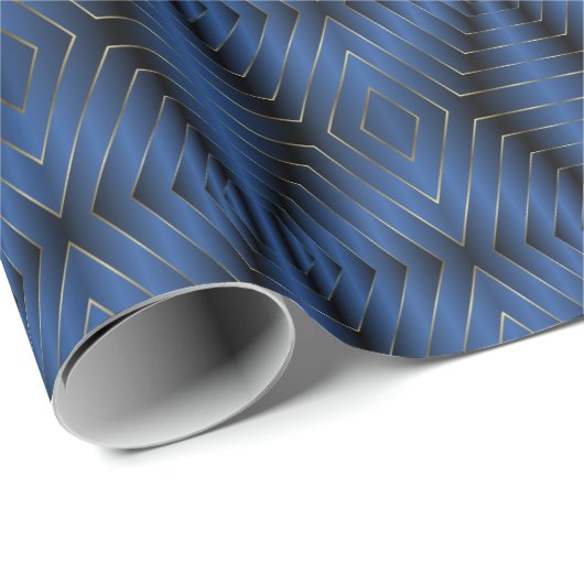 Niedliches Mit Monogramm Hexagon Pattern Navy Weih Geschenkpapier (Rolleneckpunkt)